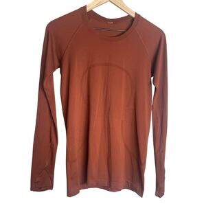 Lululemon Women’s Autumn Rust Swiftly Tech Speed Long Sleeve Athletic Top Size-8